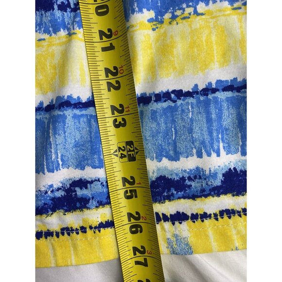 Woman's Short-Sleeve Button-Up Shirt XL Blue Yellow Striped Casual Palm Harbor - Picture 8 of 12